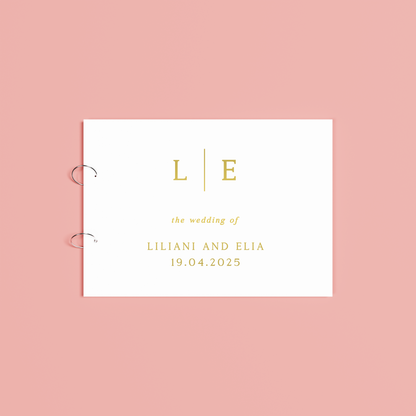 Nova personalised guest book, gold text on white acrylic | Saint Sauvant Auckland NZ