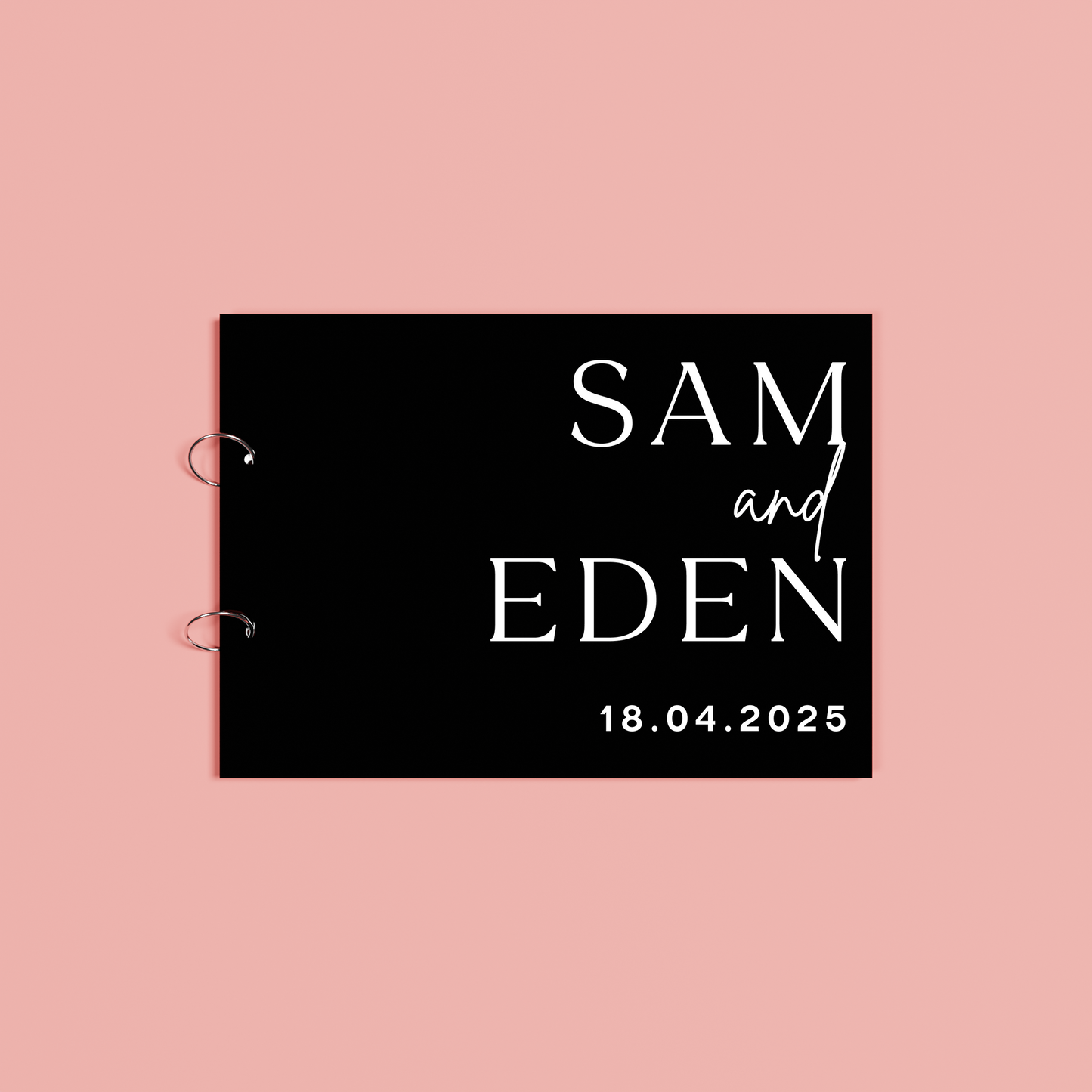 Sienna personalised guest book, white text on black acrylic | Saint Sauvant Auckland NZ