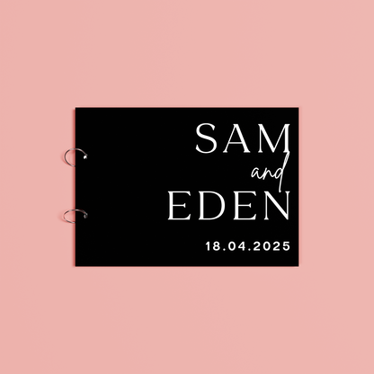 Sienna personalised guest book, white text on black acrylic | Saint Sauvant Auckland NZ