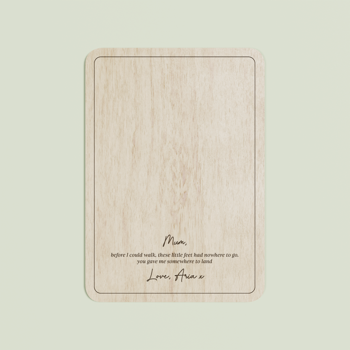 Jacques wooden footprint plaque with plain border and engraved text | Saint Sauvant Auckland NZ