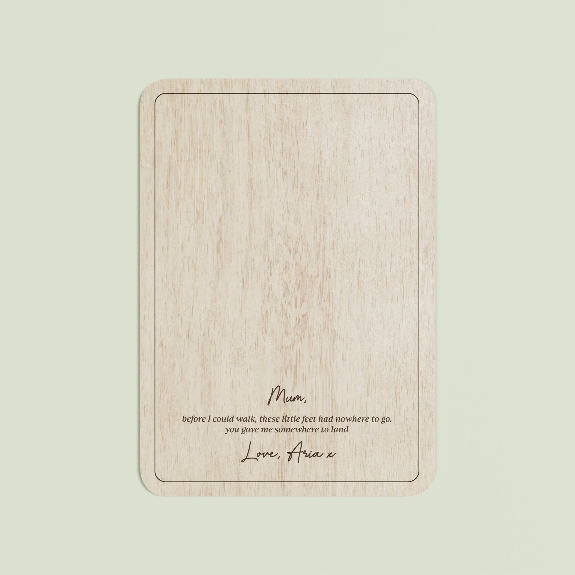Jacques wooden footprint plaque with plain border and engraved text | Saint Sauvant Auckland NZ