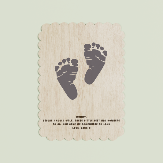 Jacques wooden footprint plaque with scalloped border and engraved text | Saint Sauvant Auckland NZ