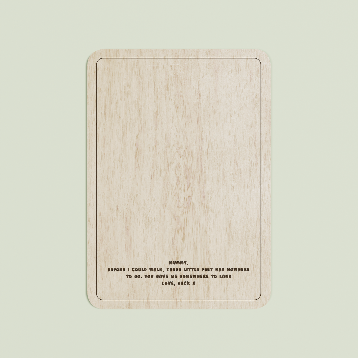 Jacques wooden footprint plaque with plain border and engraved text | Saint Sauvant Auckland NZ