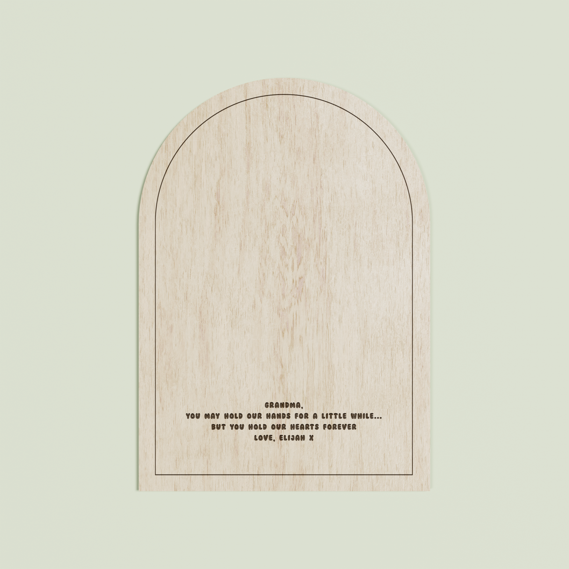 Louis arch wooden handprint plaque with plain border and engraved text | Saint Sauvant Auckland NZ