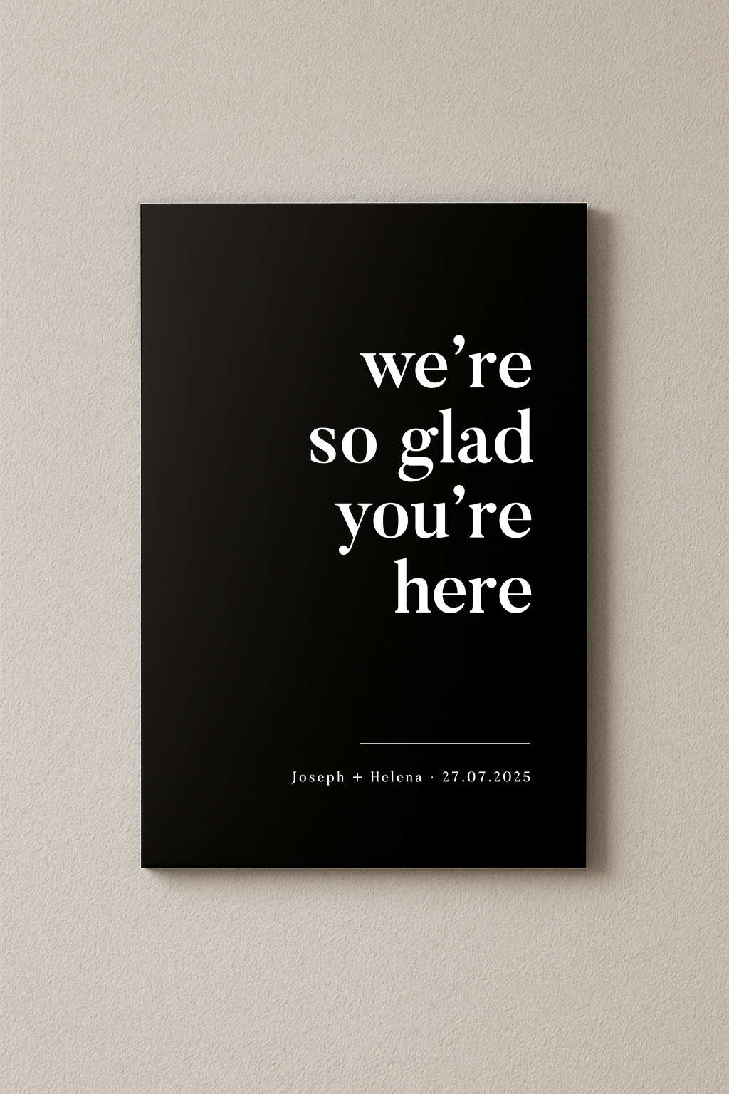 Milan acrylic welcome sign, white text on black acrylic | Saint Sauvant Auckland NZ