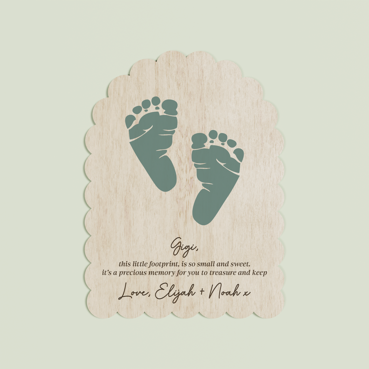 Noah wooden handprint plaque with scalloped border and engraved text | Saint Sauvant Auckland NZ