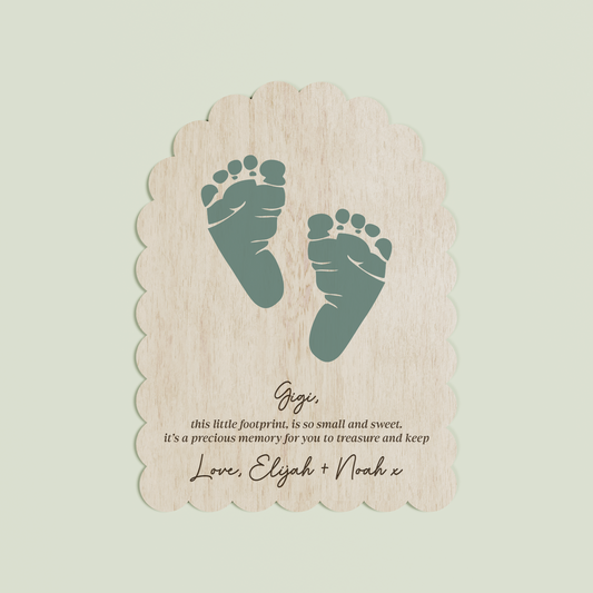 Noah wooden handprint plaque with scalloped border and engraved text | Saint Sauvant Auckland NZ