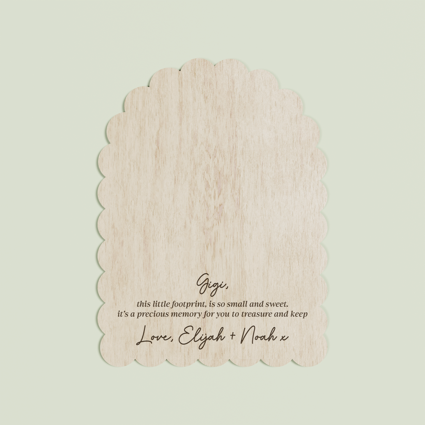 Noah wooden handprint plaque with scalloped border and engraved text | Saint Sauvant Auckland NZ