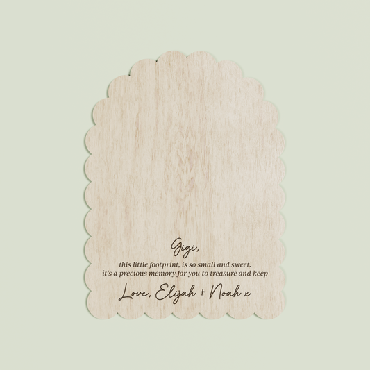 Noah wooden handprint plaque with scalloped border and engraved text | Saint Sauvant Auckland NZ