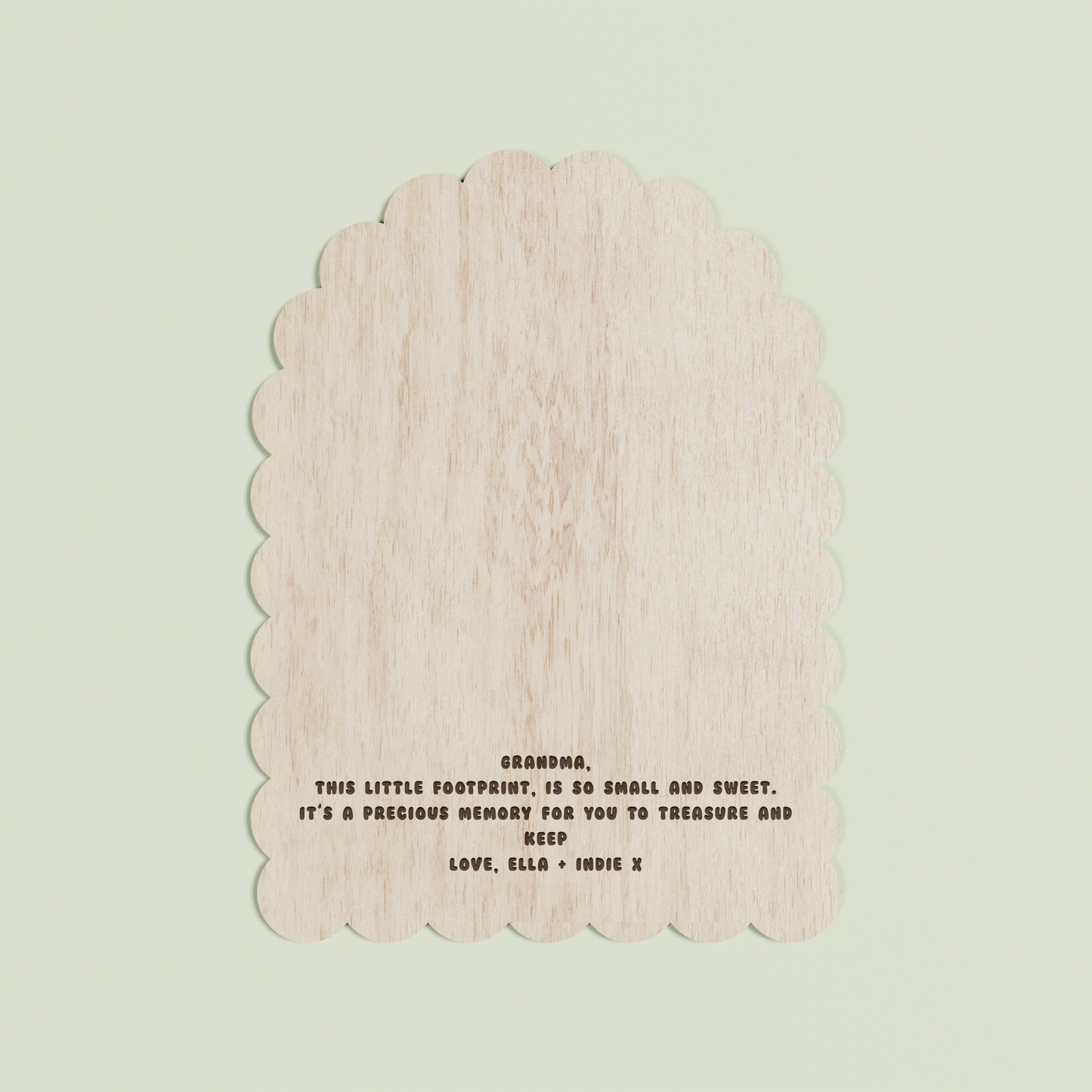 Noah wooden handprint plaque with scalloped border and engraved text | Saint Sauvant Auckland NZ