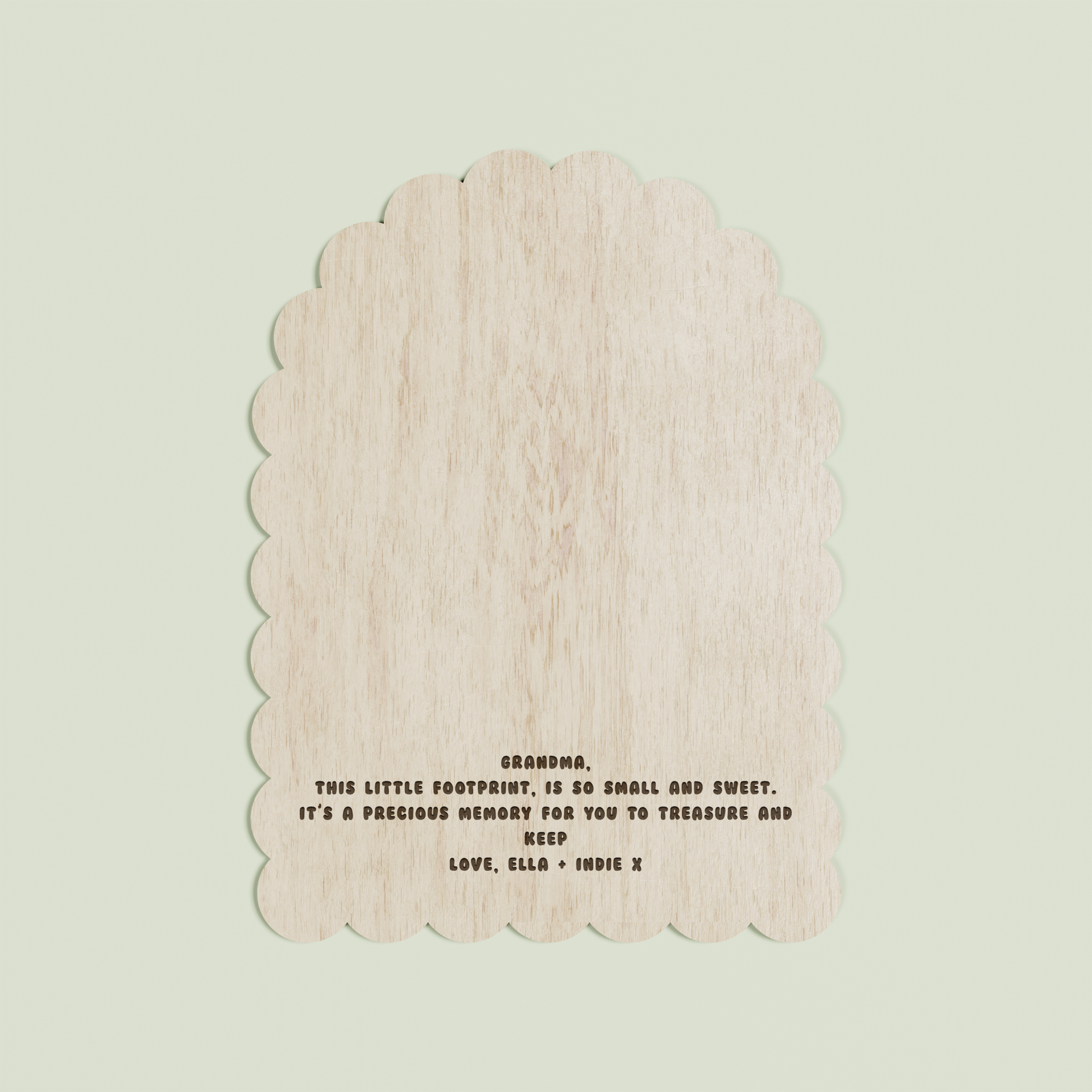 Noah wooden handprint plaque with scalloped border and engraved text | Saint Sauvant Auckland NZ