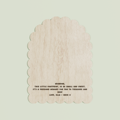 Noah wooden handprint plaque with scalloped border and engraved text | Saint Sauvant Auckland NZ