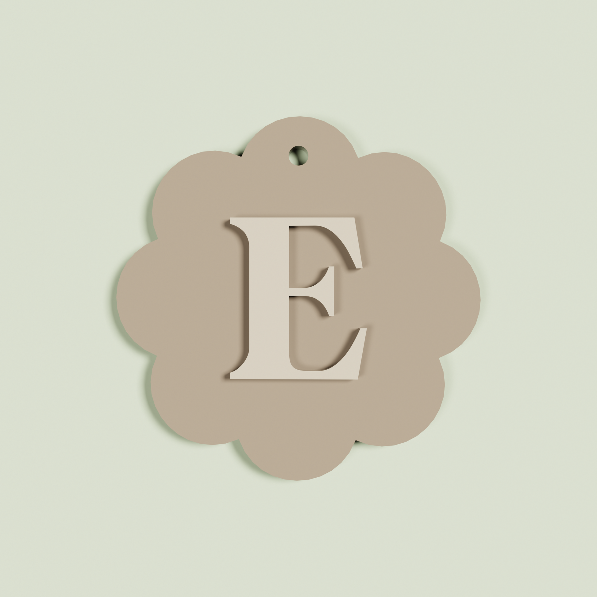 Granito double layered acrylic scallop keyring with Oat 'E' monogram on light brown acrylic | Saint Sauvant Auckland NZ