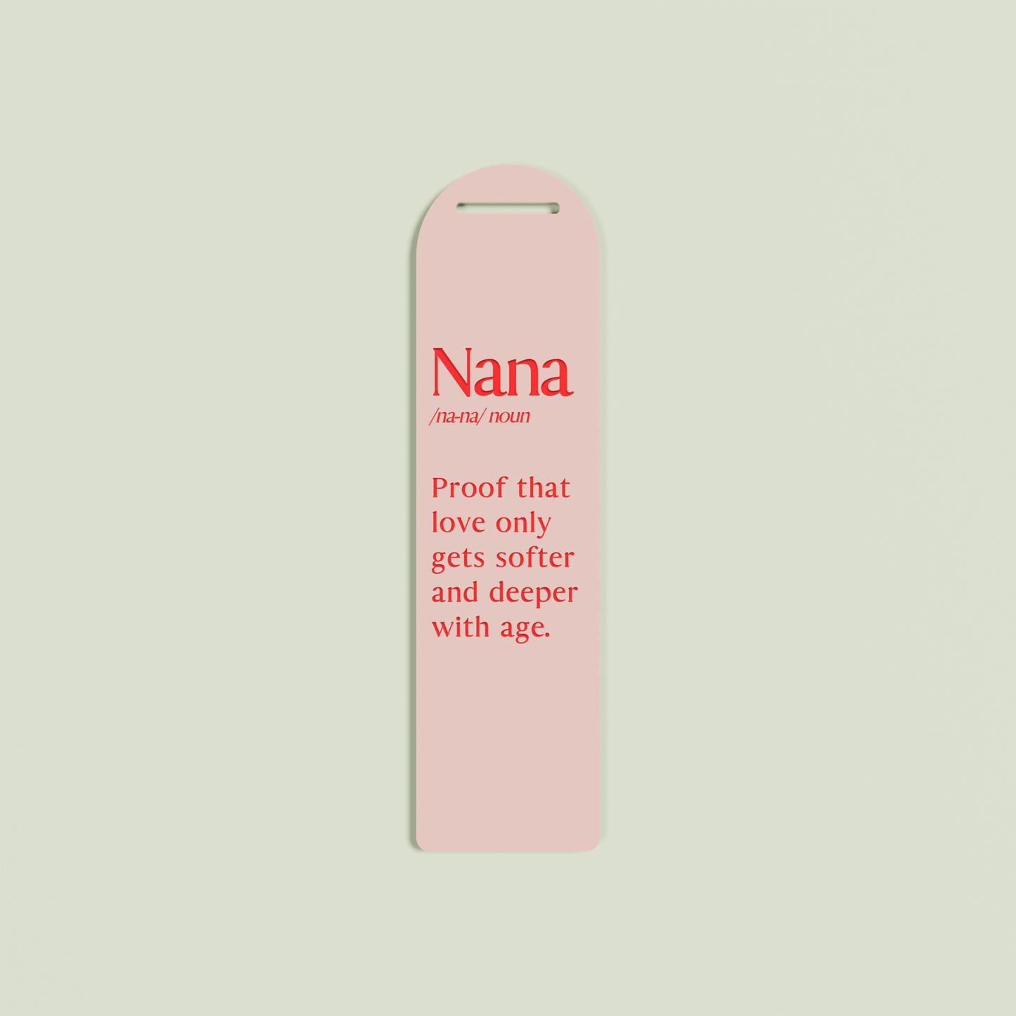 Lavande acrylic bookmark with red text on blush acrylic | Saint Sauvant Auckland NZ