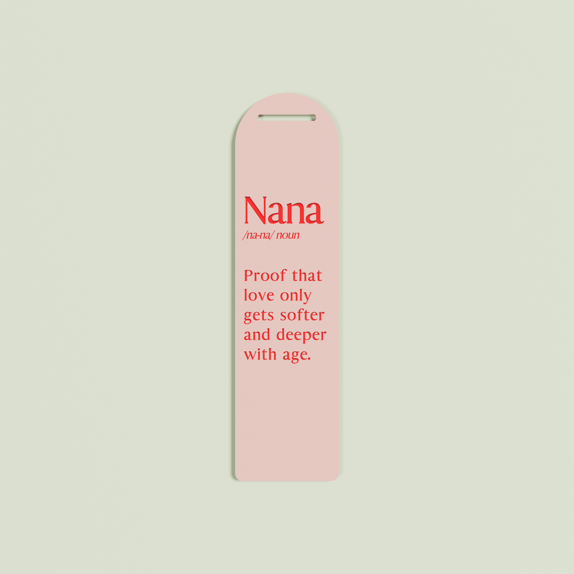 Lavande acrylic bookmark with red text on blush acrylic | Saint Sauvant Auckland NZ