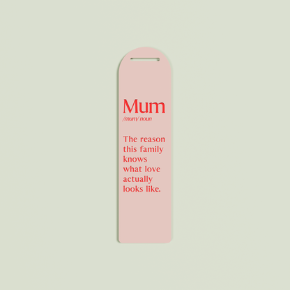 Maggiorana acrylic bookmark with red text on blush acrylic | Saint Sauvant Auckland NZ