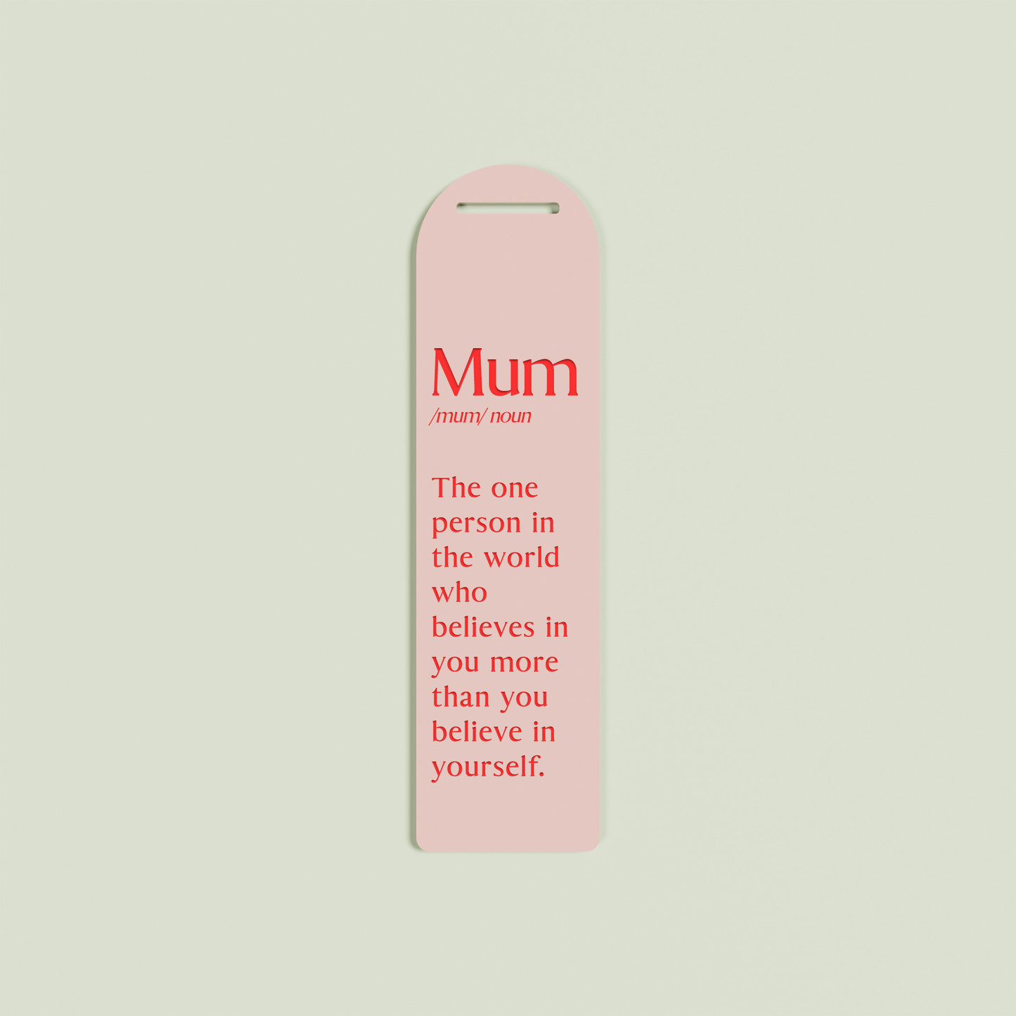 Tilleul acrylic bookmark with red text on blush acrylic | Saint Sauvant Auckland NZ