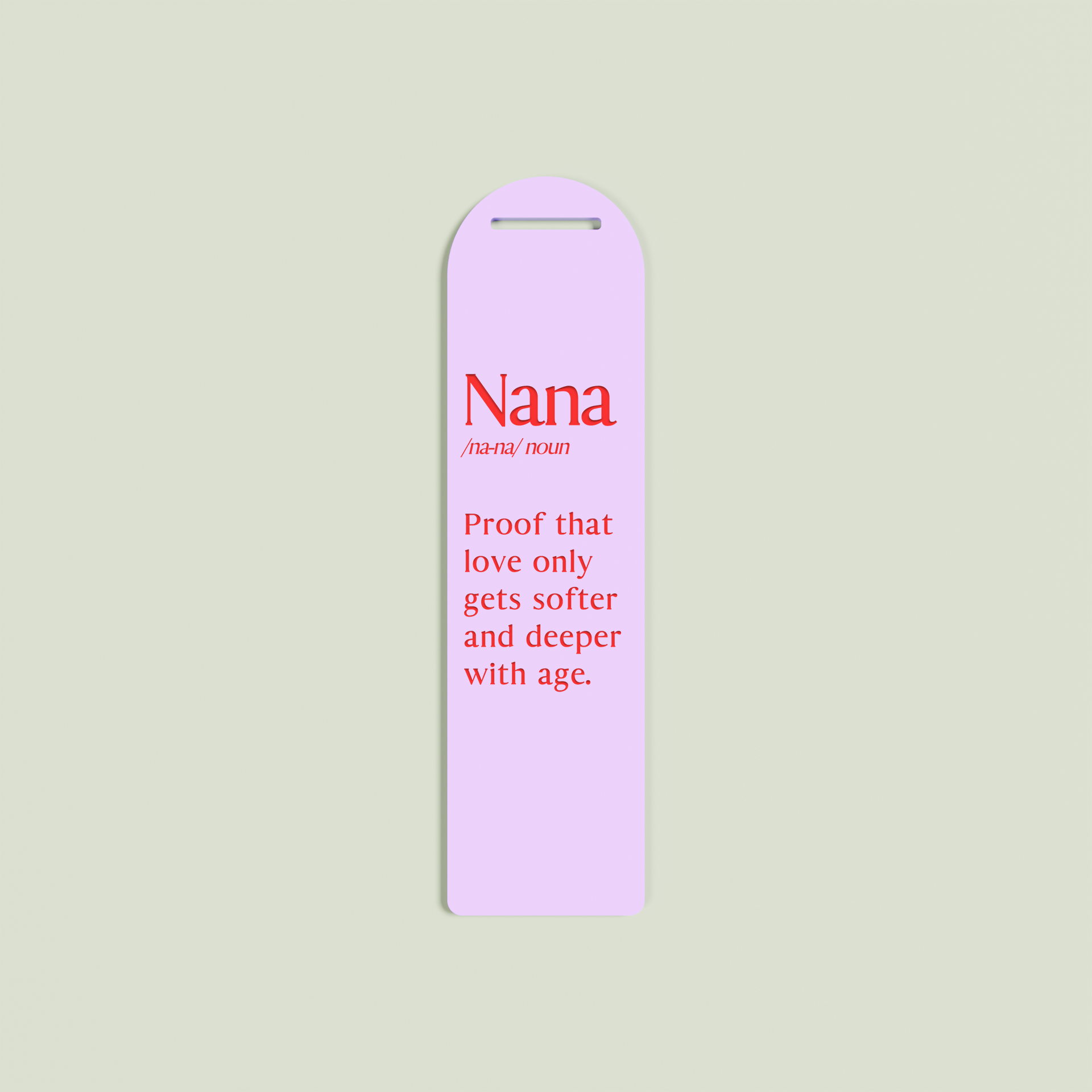 Lavande acrylic bookmark with red text on lavender acrylic | Saint Sauvant Auckland NZ