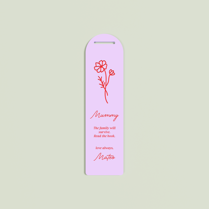 Lierre acrylic bookmark with a floral design and red text on lavender acrylic | Saint Sauvant Auckland NZ