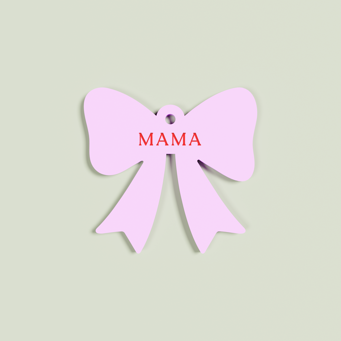 Venato acrylic bow keyring with red 'mama' text on light pink acrylic | Saint Sauvant Auckland NZ