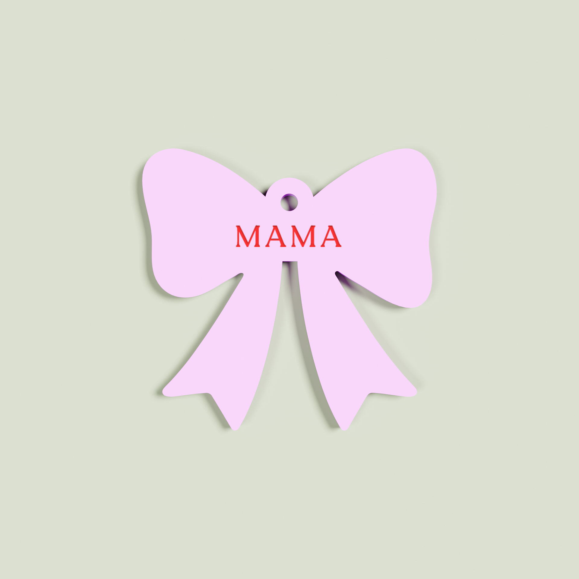 Venato acrylic bow keyring with red 'mama' text on light pink acrylic | Saint Sauvant Auckland NZ