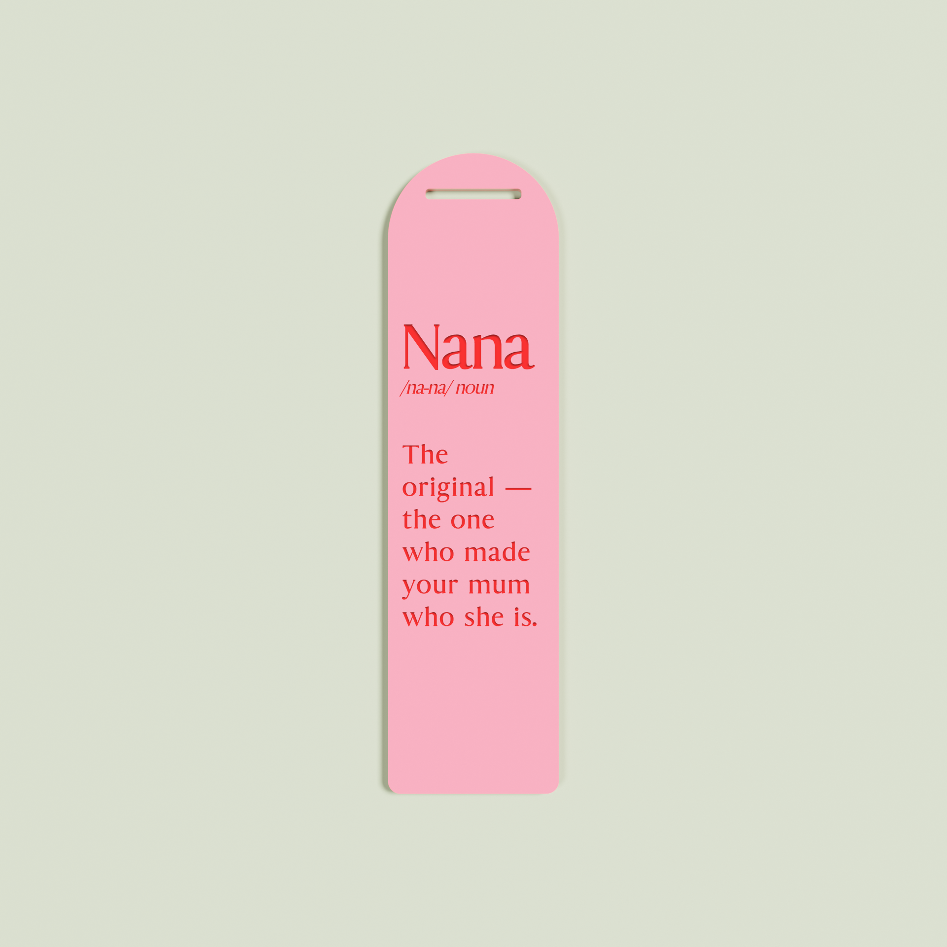 Camomilla acrylic bookmark with red text on strawberry acrylic | Saint Sauvant Auckland NZ