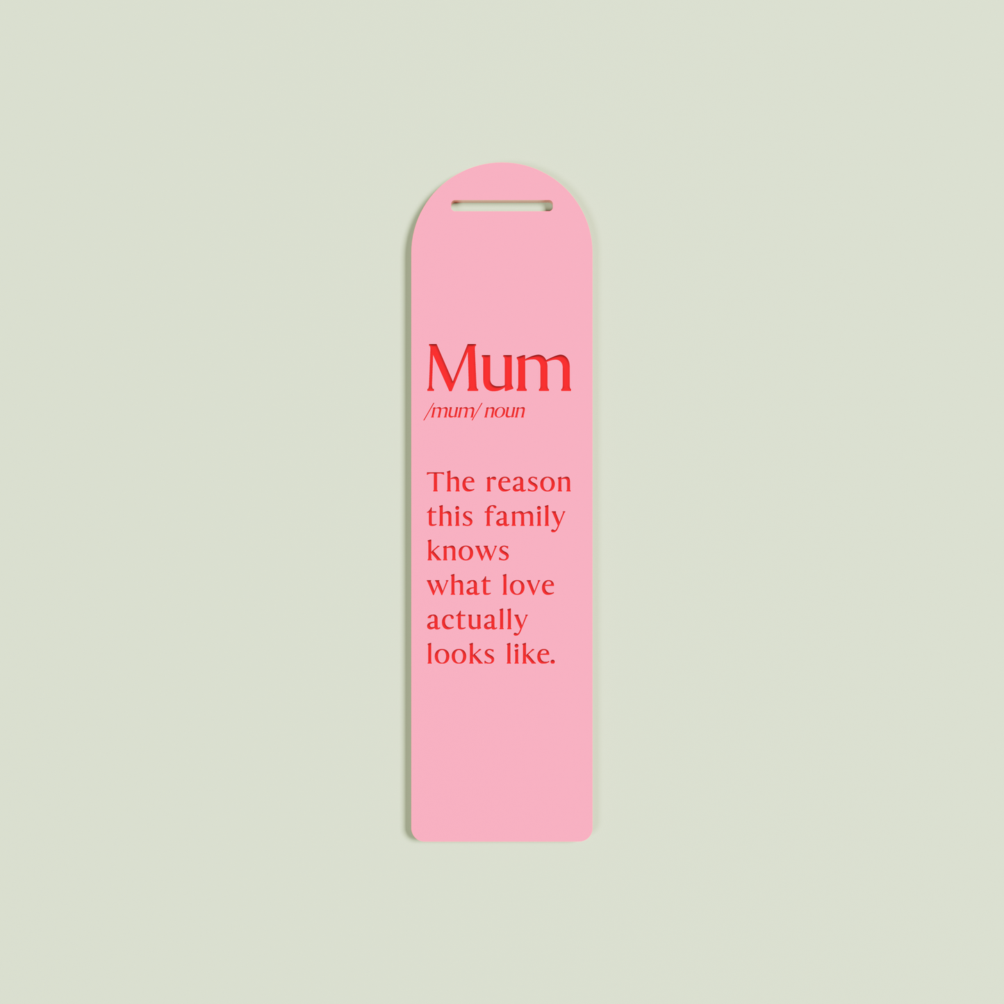 Maggiorana acrylic bookmark with red text on strawberry acrylic | Saint Sauvant Auckland NZ