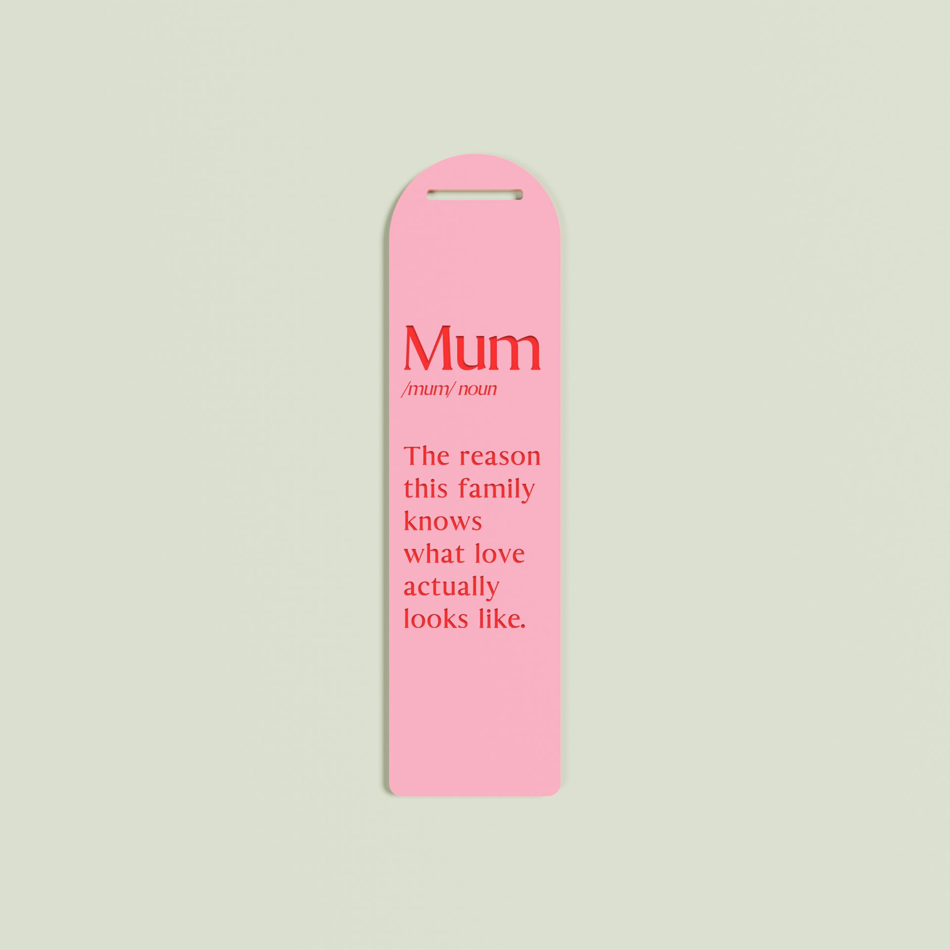 Maggiorana acrylic bookmark with red text on strawberry acrylic | Saint Sauvant Auckland NZ
