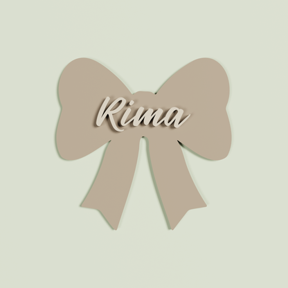 Personalised Double Layered Light brown acrylic Bow 'Rima' in Oat acrylic | Saint Sauvant Auckland NZ