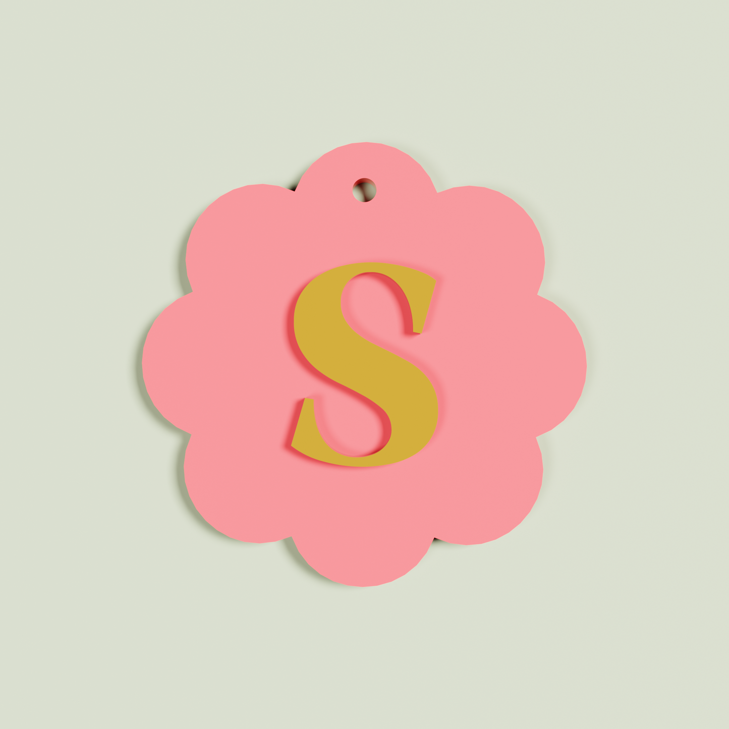 Granito double layered acrylic scallop keyring with sand 'S' monogram on watermelon acrylic | Saint Sauvant Auckland NZ