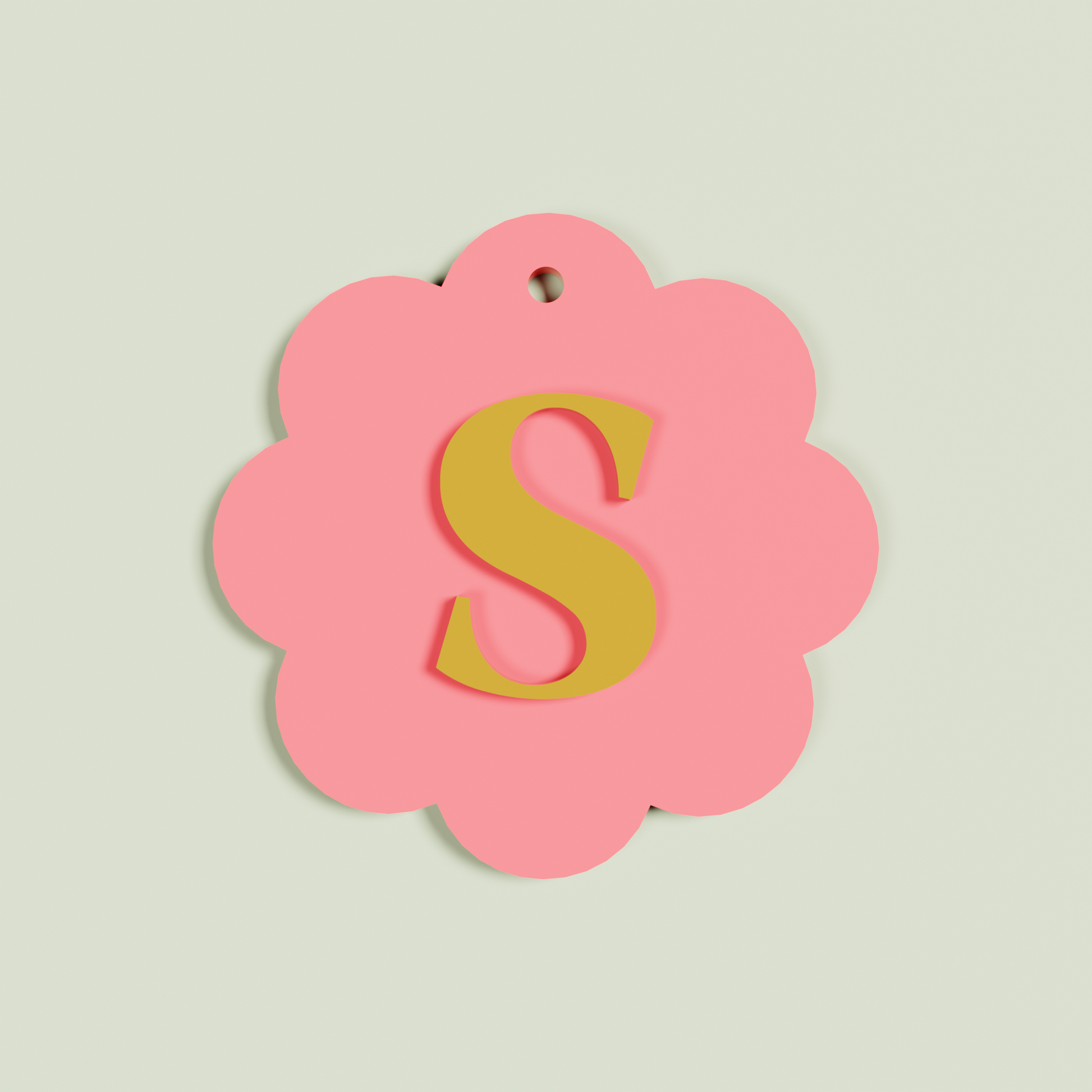 Granito double layered acrylic scallop keyring with sand 'S' monogram on watermelon acrylic | Saint Sauvant Auckland NZ