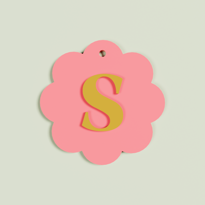Granito double layered acrylic scallop keyring with sand 'S' monogram on watermelon acrylic | Saint Sauvant Auckland NZ
