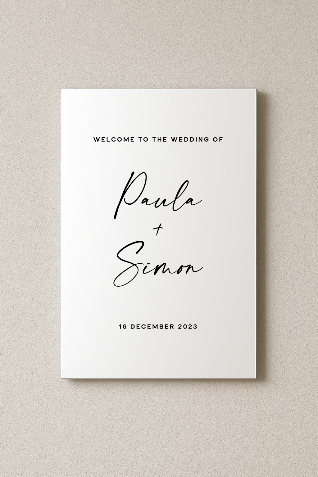 Santorini acrylic welcome sign, black text on white acrylic | Saint Sauvant Auckland NZ