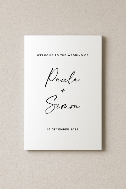 Santorini acrylic welcome sign, black text on white acrylic | Saint Sauvant Auckland NZ
