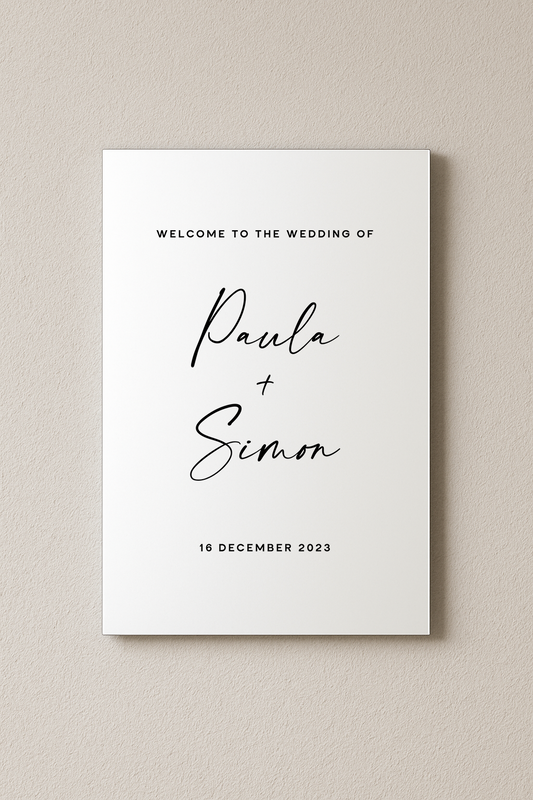 Santorini acrylic welcome sign, black text on white acrylic | Saint Sauvant Auckland NZ