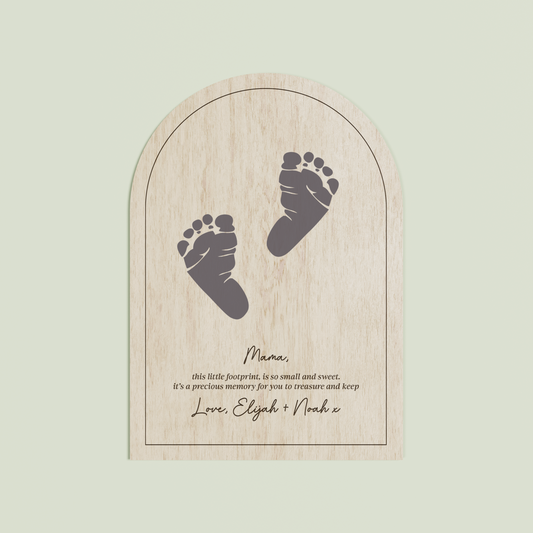 Theo arch wooden handprint plaque with plain border and engraved text | Saint Sauvant Auckland NZ
