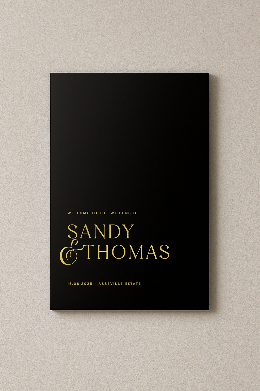 Venice acrylic welcome sign, gold text on black acrylic | Saint Sauvant Auckland NZ