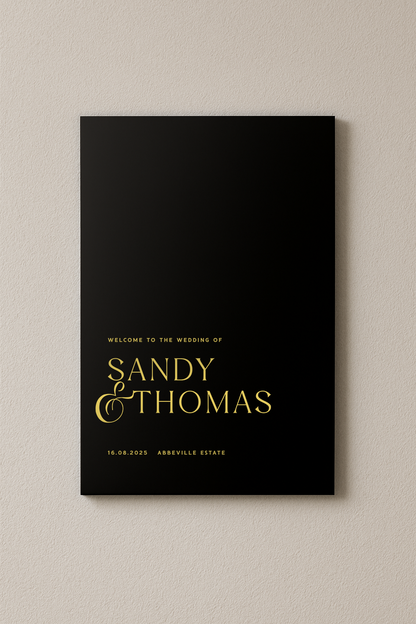 Venice acrylic welcome sign, gold text on black acrylic | Saint Sauvant Auckland NZ