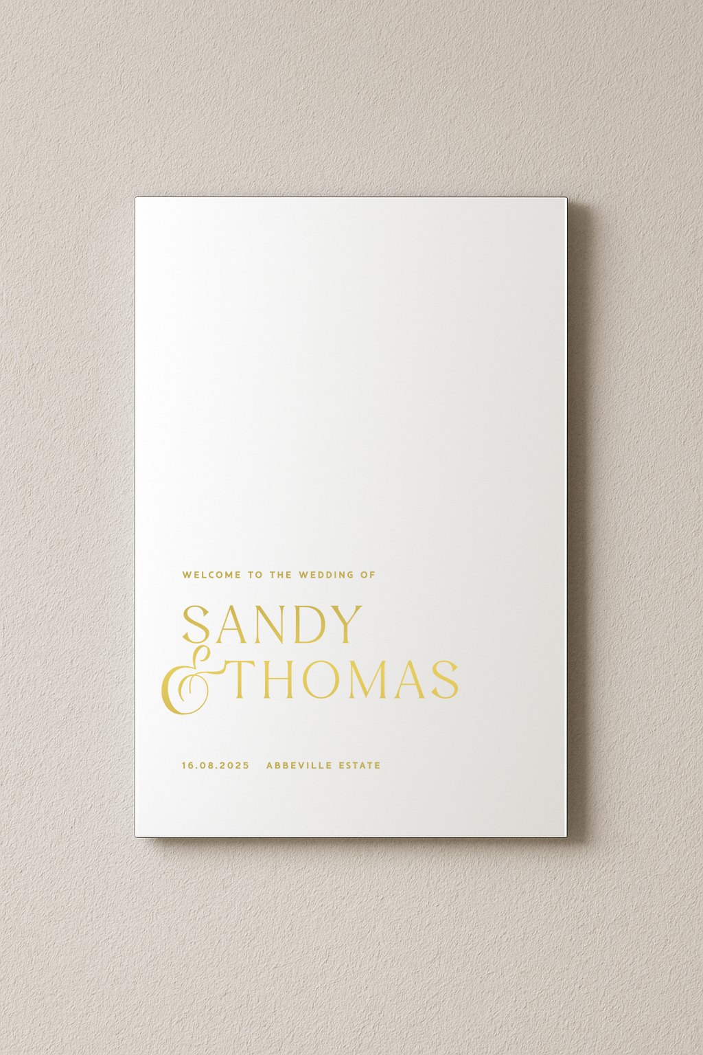 Venice acrylic welcome sign, gold text on white acrylic | Saint Sauvant Auckland NZ