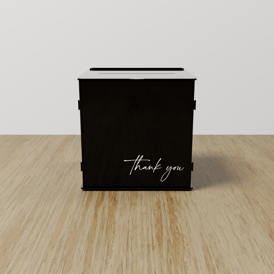 Thank You acrylic wishing well, white text on black acrylic | Saint Sauvant Auckland NZ