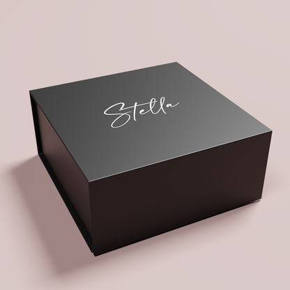 Bloom personalised gift box, white text on black acrylic | Saint Sauvant Auckland NZ