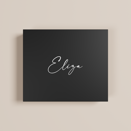 Camellia personalised gift box, white text on black acrylic | Saint Sauvant Auckland NZ
