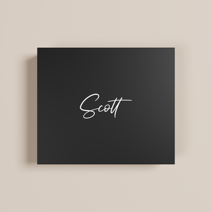 Iris personalised gift box, white text on black acrylic | Saint Sauvant Auckland NZ