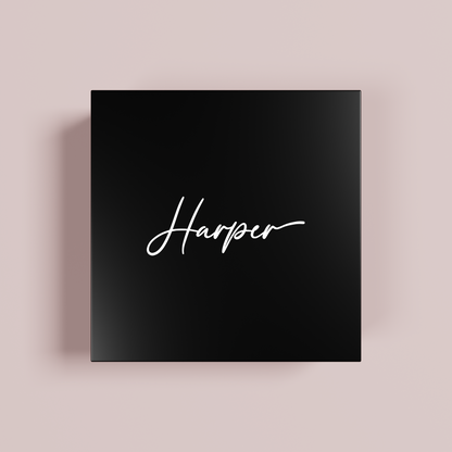 Petal personalised gift box, white text on black acrylic | Saint Sauvant Auckland NZ