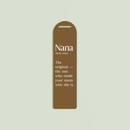 Camomilla acrylic bookmark with white text on chocolate acrylic | Saint Sauvant Auckland NZ