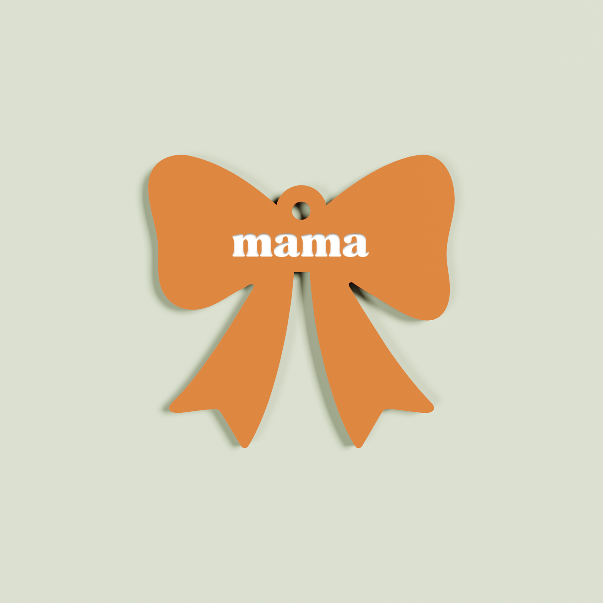 Peperino acrylic bow keyring with white 'mama' text on clementine acrylic | Saint Sauvant Auckland NZ