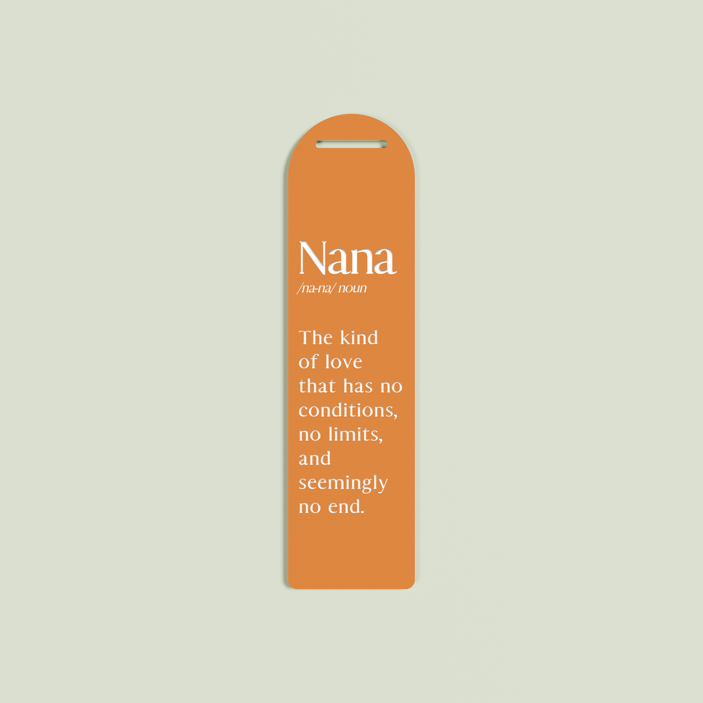 Rosmarino acrylic bookmark with white text on clementine acrylic | Saint Sauvant Auckland NZ