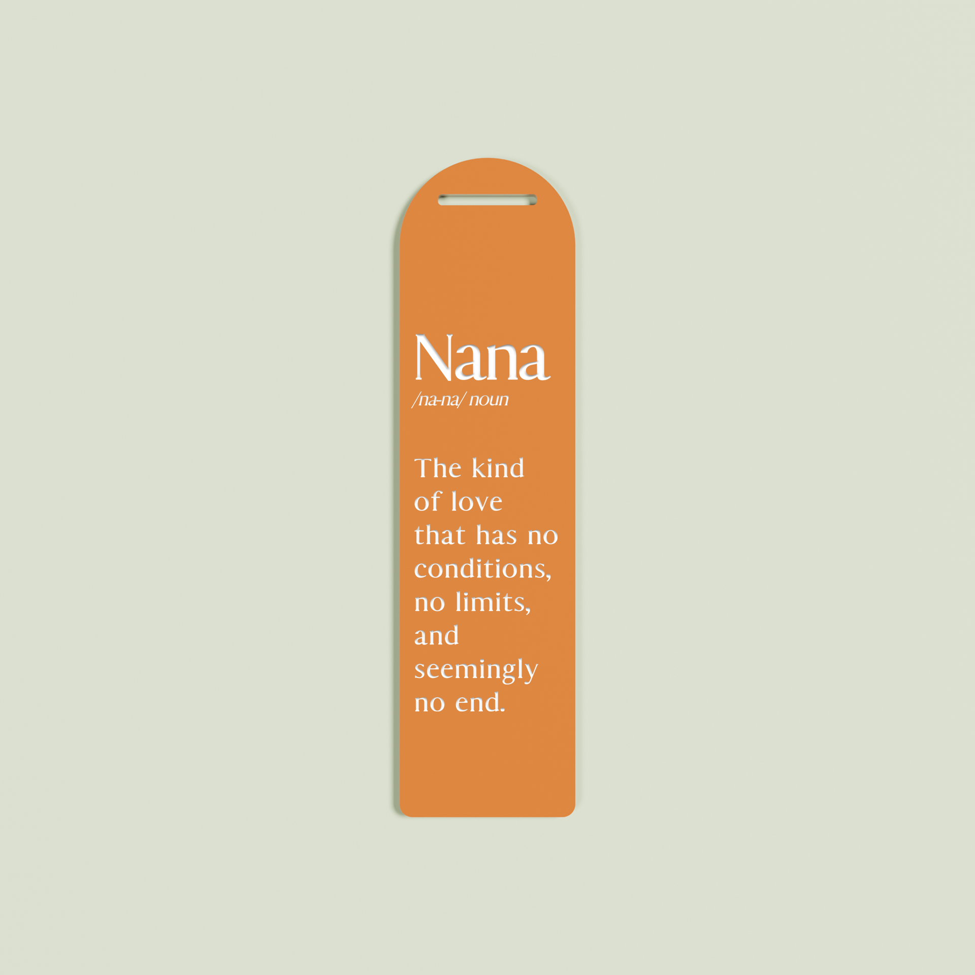 Rosmarino acrylic bookmark with white text on clementine acrylic | Saint Sauvant Auckland NZ