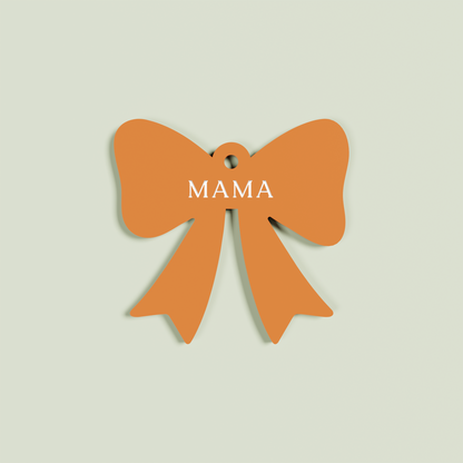 Venato acrylic bow keyring with white 'mama' text on clementine acrylic | Saint Sauvant Auckland NZ