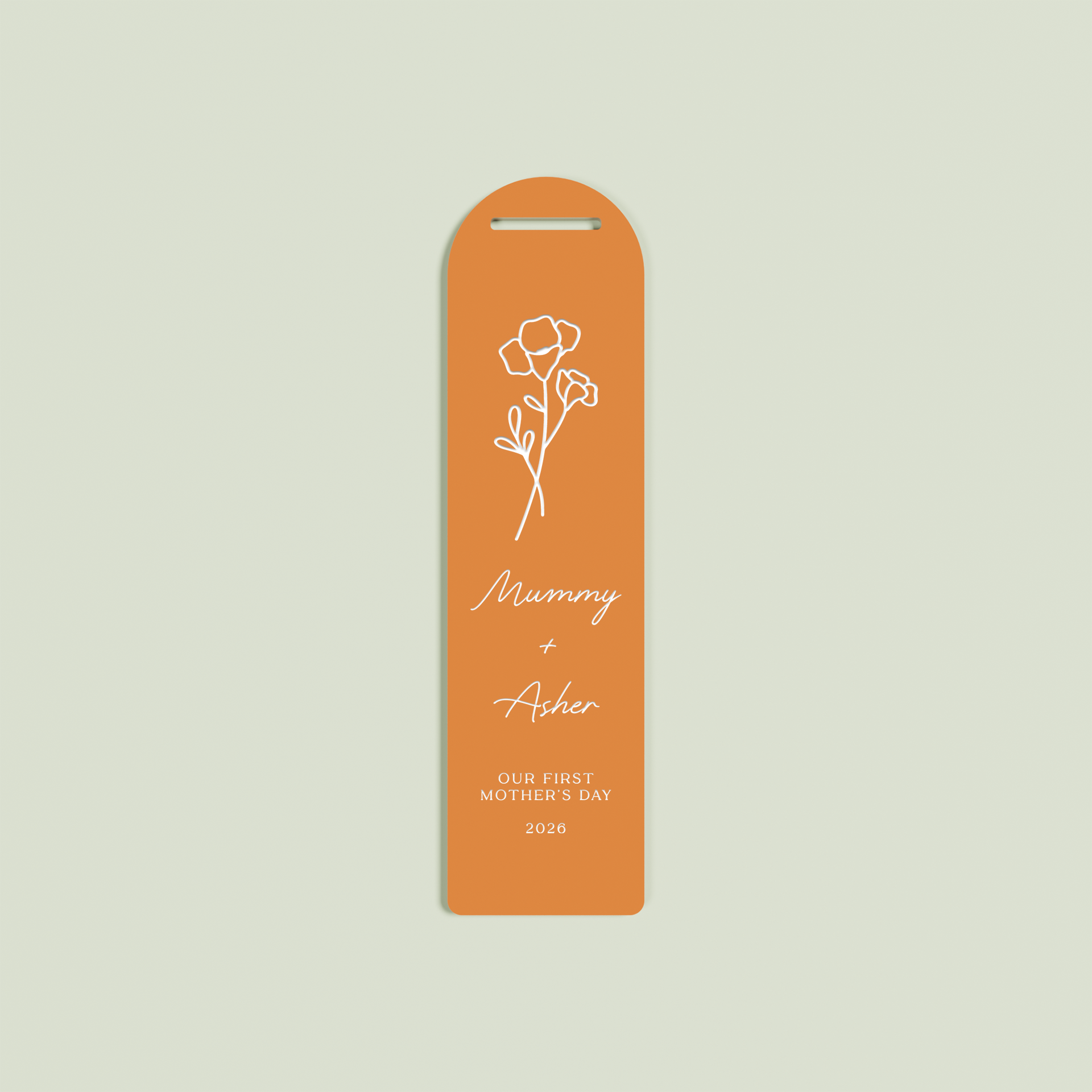 Verveine acrylic bookmark with a floral design and white text on clementine acrylic | Saint Sauvant Auckland NZ